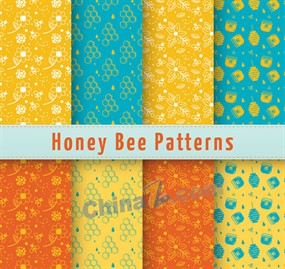 彩色蜜蜂元素无缝背景矢量图